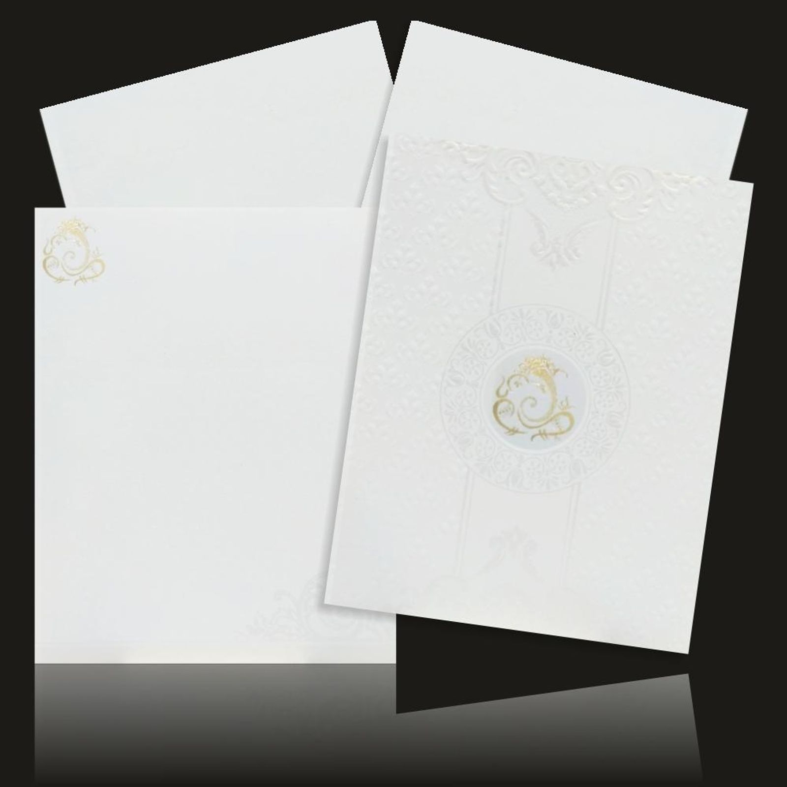 Embossed Ganesha With White Shading Wedding Card - KNK1582-1